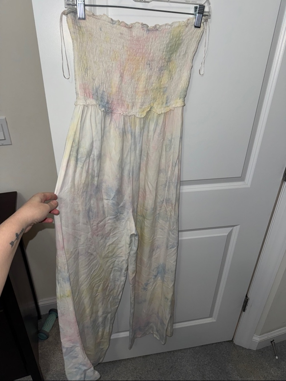 Strapless Smocked Pastel Tie-Dye Jumpsuit